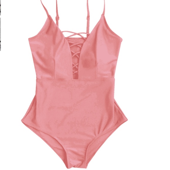 Zaful Shaping Crisscross Plunge One Piece Swimsuit - Picture 1 of 5